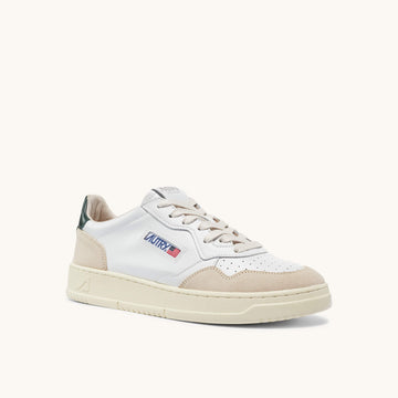 AUTRY | LS56 Sneakers Medalist low in pelle bianca verde bosco e suede beige