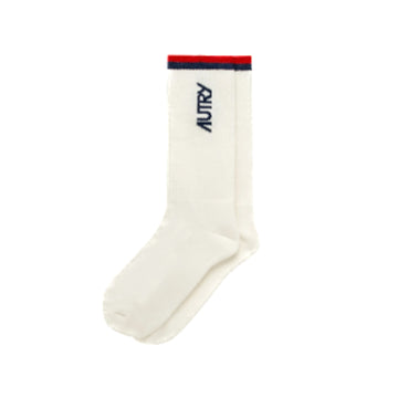 AUTRY | E8FS Calze Jacquard bianche con logo a righe rosse e blu