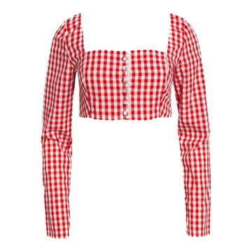 Weili Zheng | Crop Top a maniche lunghe con stampa a quadretti