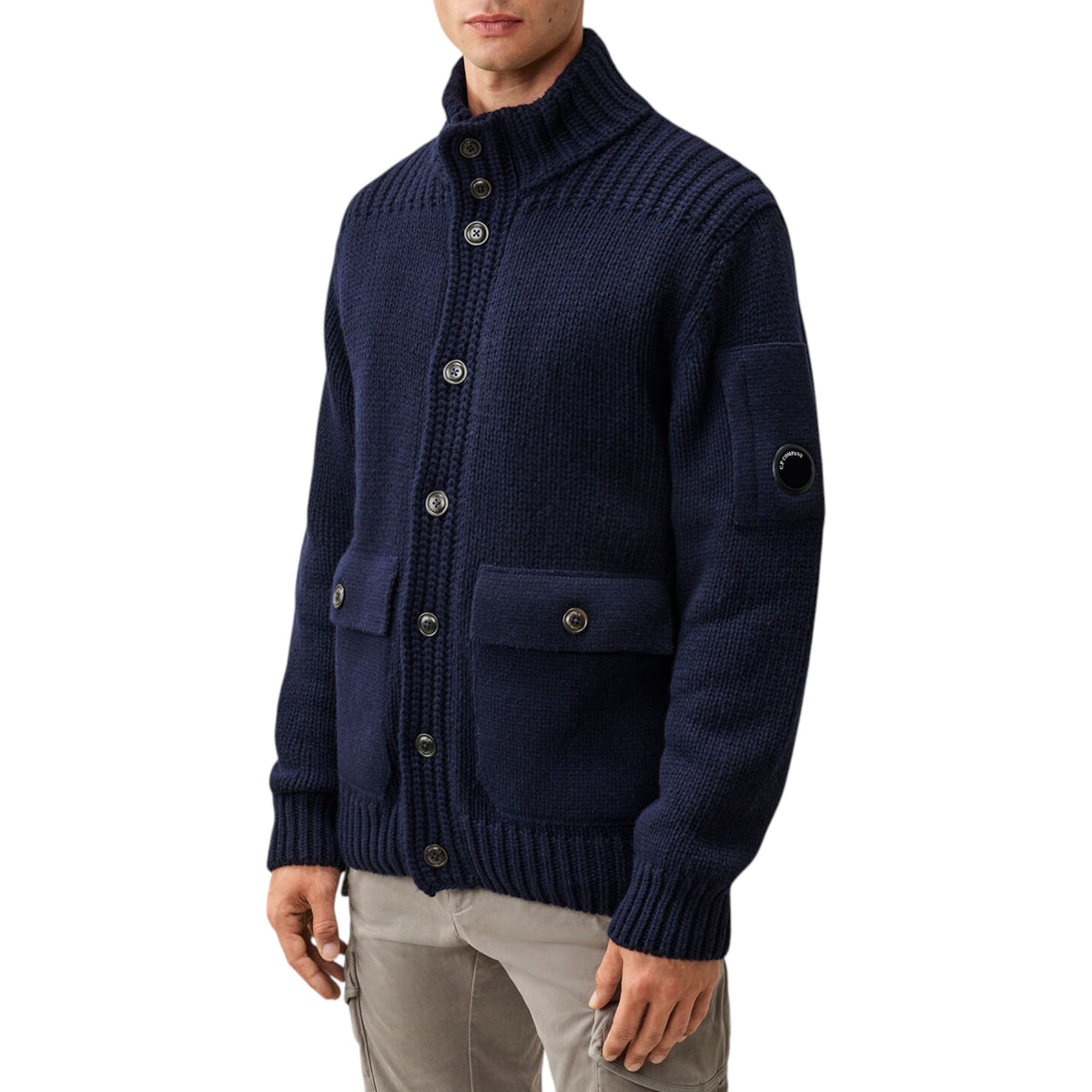 C.P. Company | Cardigan Lambswool Lens Button Sweater Blu