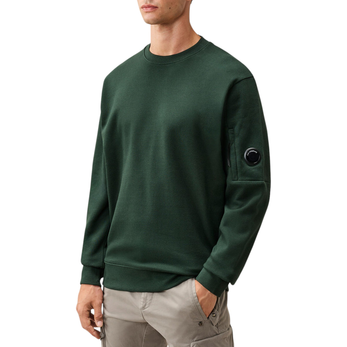 C.P. Company | Felpa Diagonal Raised Fleece Lens Crewneck Verde Pino