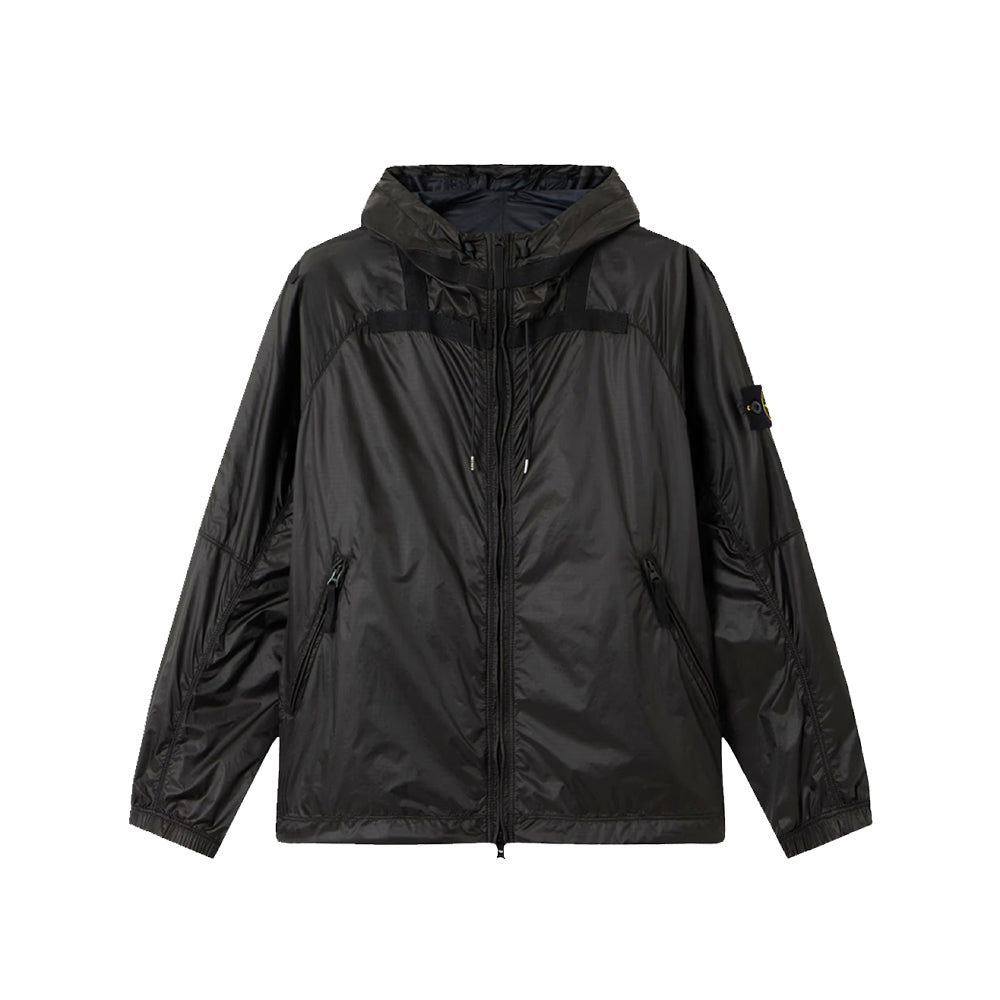 Stone Island | Q100008 Ripstop Light Ht Nylon Giacca con cappuccio leggera con antigoccia e dettagli riflettenti Piombo