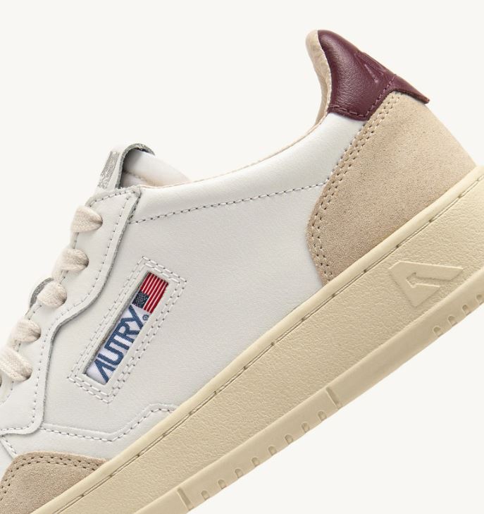 Autry | LS03 Medalist Low in Pelle Bianco e Burgundy e Suede Beige