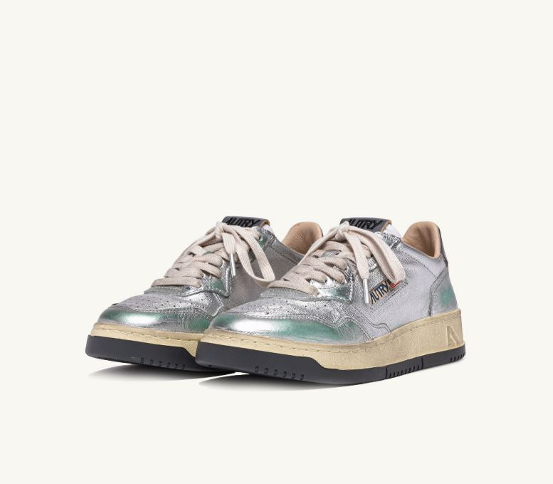 Autry | MH01 Low Super Vintage In Pelle Metallizzata Argento