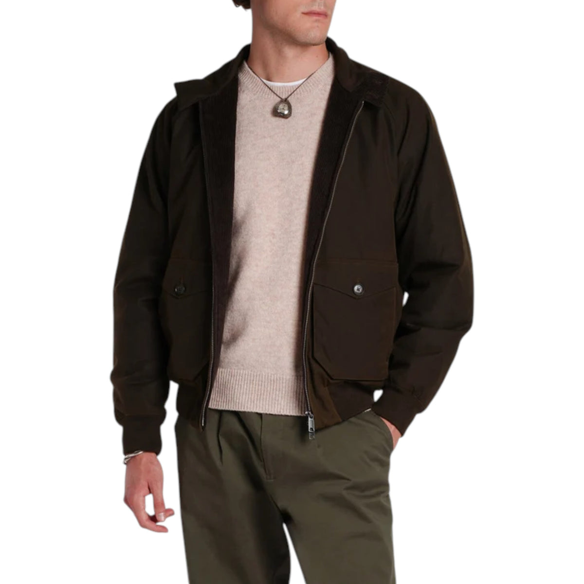 Baracuta | Waxed G9 Pocket in Cotone Cerato OLIVA