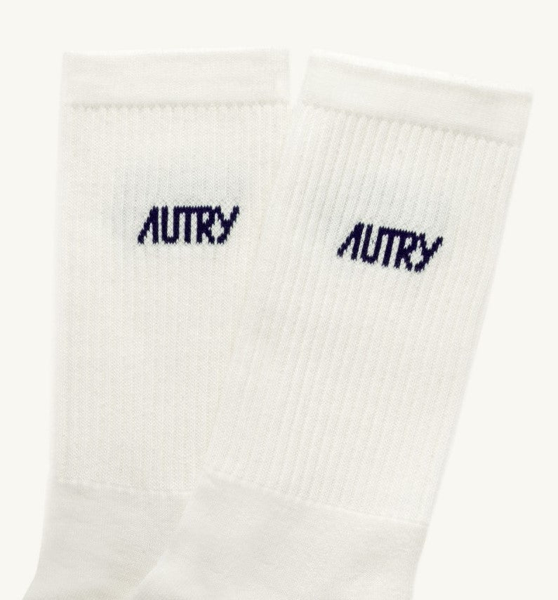 AUTRY | E7A6 Calze Jacquard bianche con logo blu