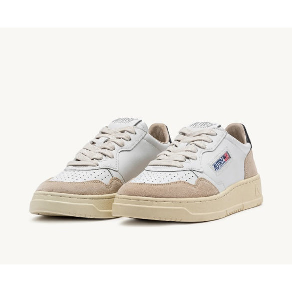 Autry | Medalist LS21 Sneakers Low in Pelle Bianca e Nera e Suede Beige