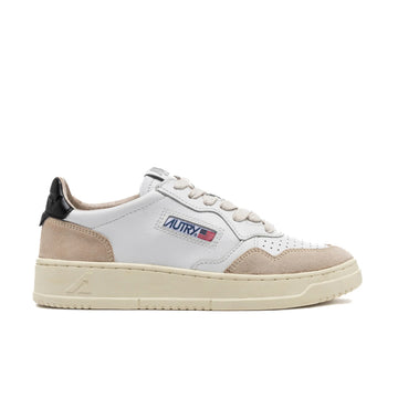 Autry | Medalist LS21 Sneakers Low in Pelle Bianca e Nera e Suede Beige