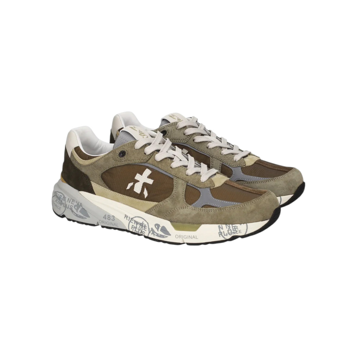 Premiata | Mase 8423 Sneaker In Suede E Mesh Salvia e Marrone