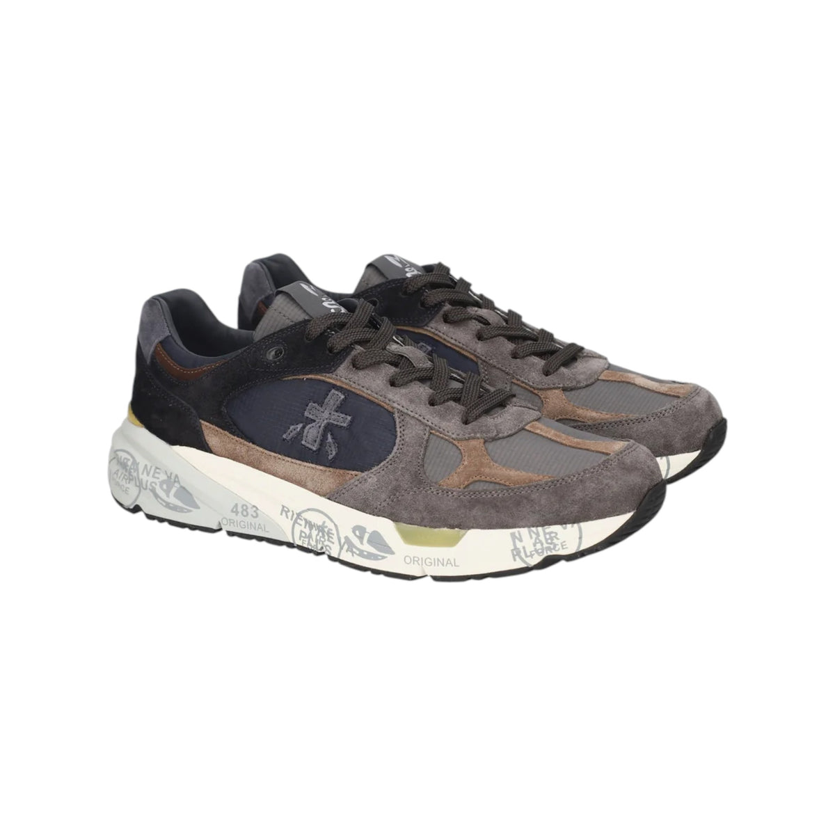 Premiata | Mase 8426 Sneaker In Suede E Mesh Grigio Blu con Dettagli Color Cuoio