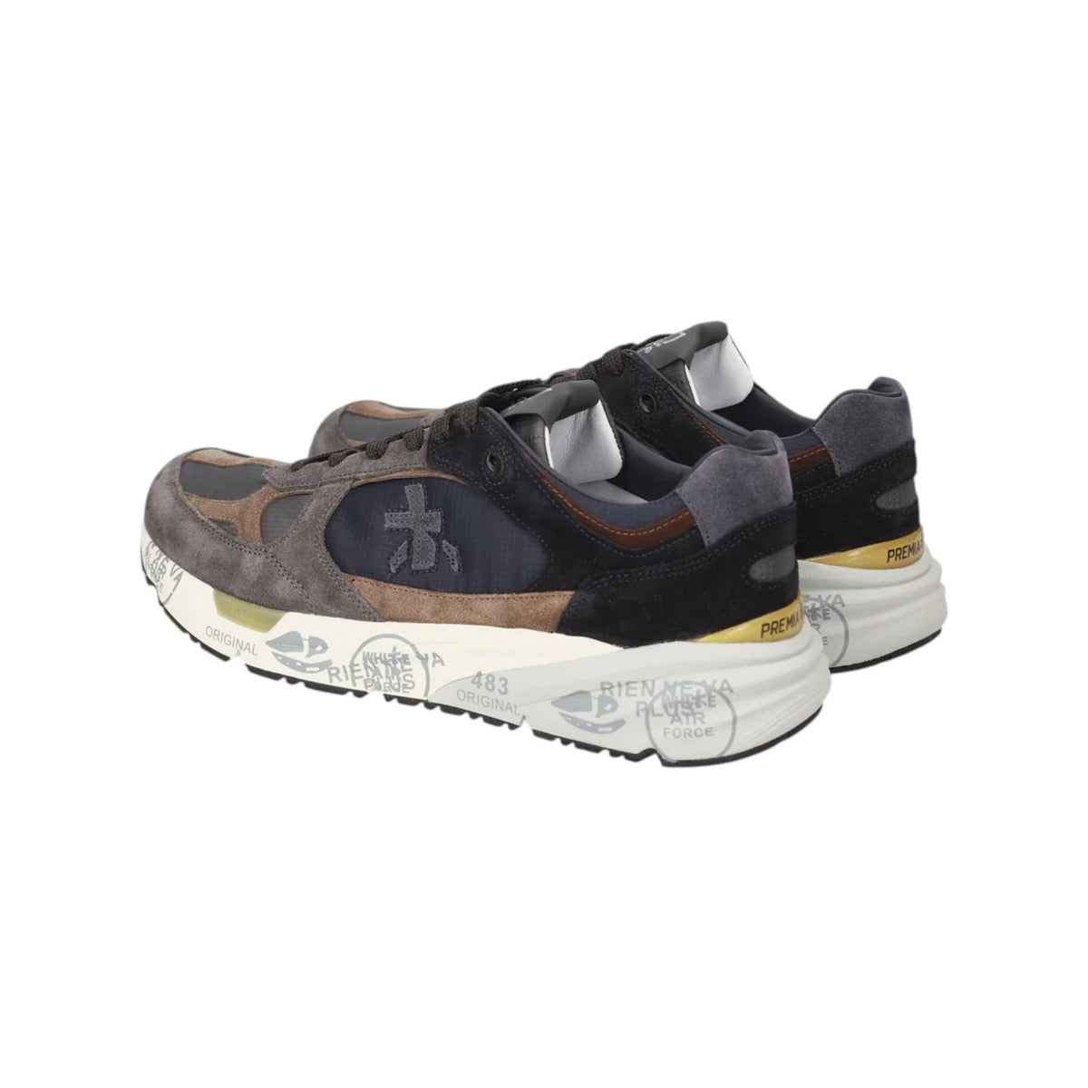 Premiata | Mase 8426 Sneaker In Suede E Mesh Grigio Blu con Dettagli Color Cuoio