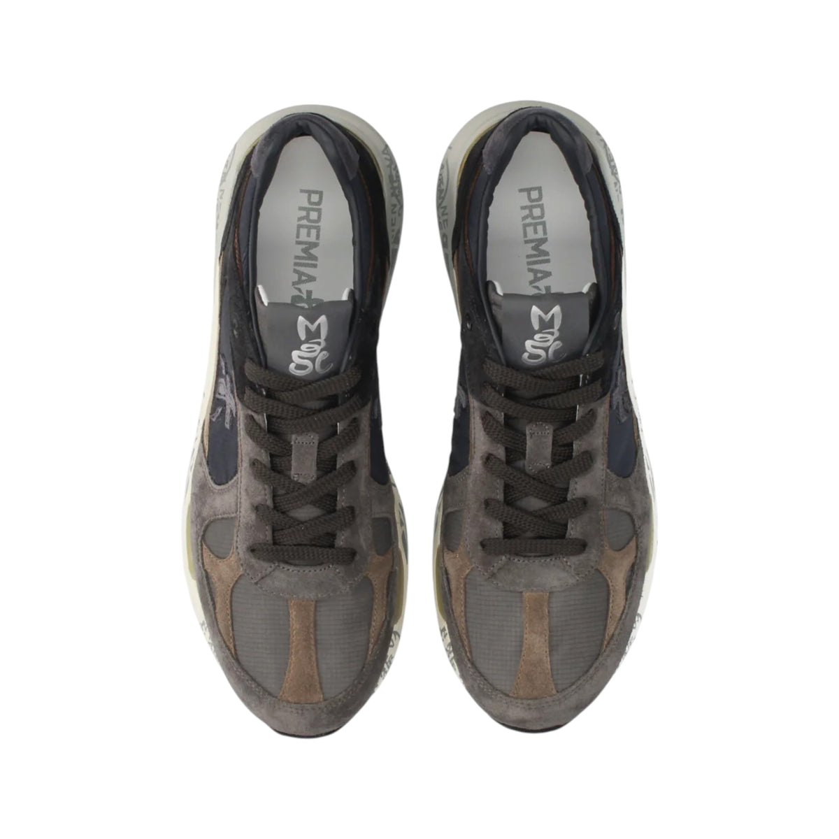 Premiata | Mase 8426 Sneaker In Suede E Mesh Grigio Blu con Dettagli Color Cuoio