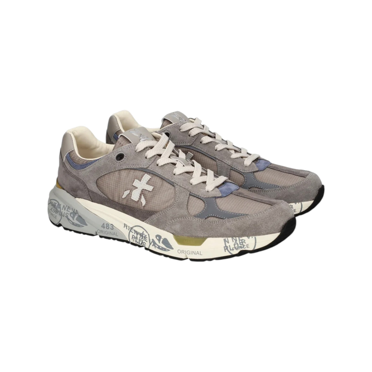 Premiata | Mase 8429 Sneaker In Suede E Mesh Grigio Chiaro con Dettagli Lavanda e Panna