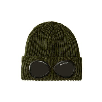 C.P. Company | AC742 Cappello Lana Extrafine Merino Goggle Beanie Verde Scuro Occhiale
