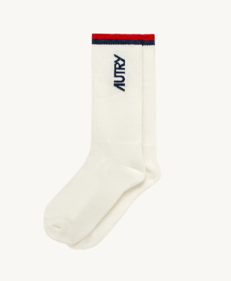AUTRY | E8FS Calze Jacquard bianche con logo a righe rosse e blu