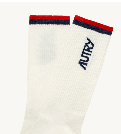 AUTRY | E8FS Calze Jacquard bianche con logo a righe rosse e blu