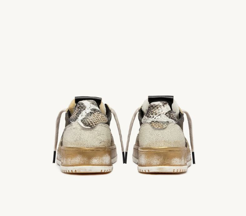 Autry | ME14 Low Super Vintage In Pelle Grigio Bianco e Oro