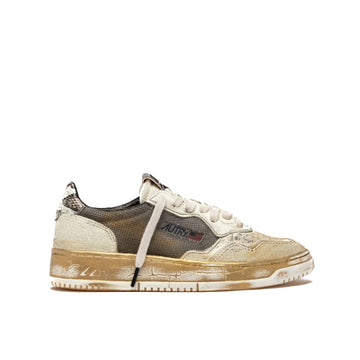 Autry | ME14 Low Super Vintage In Pelle Grigio Bianco e Oro