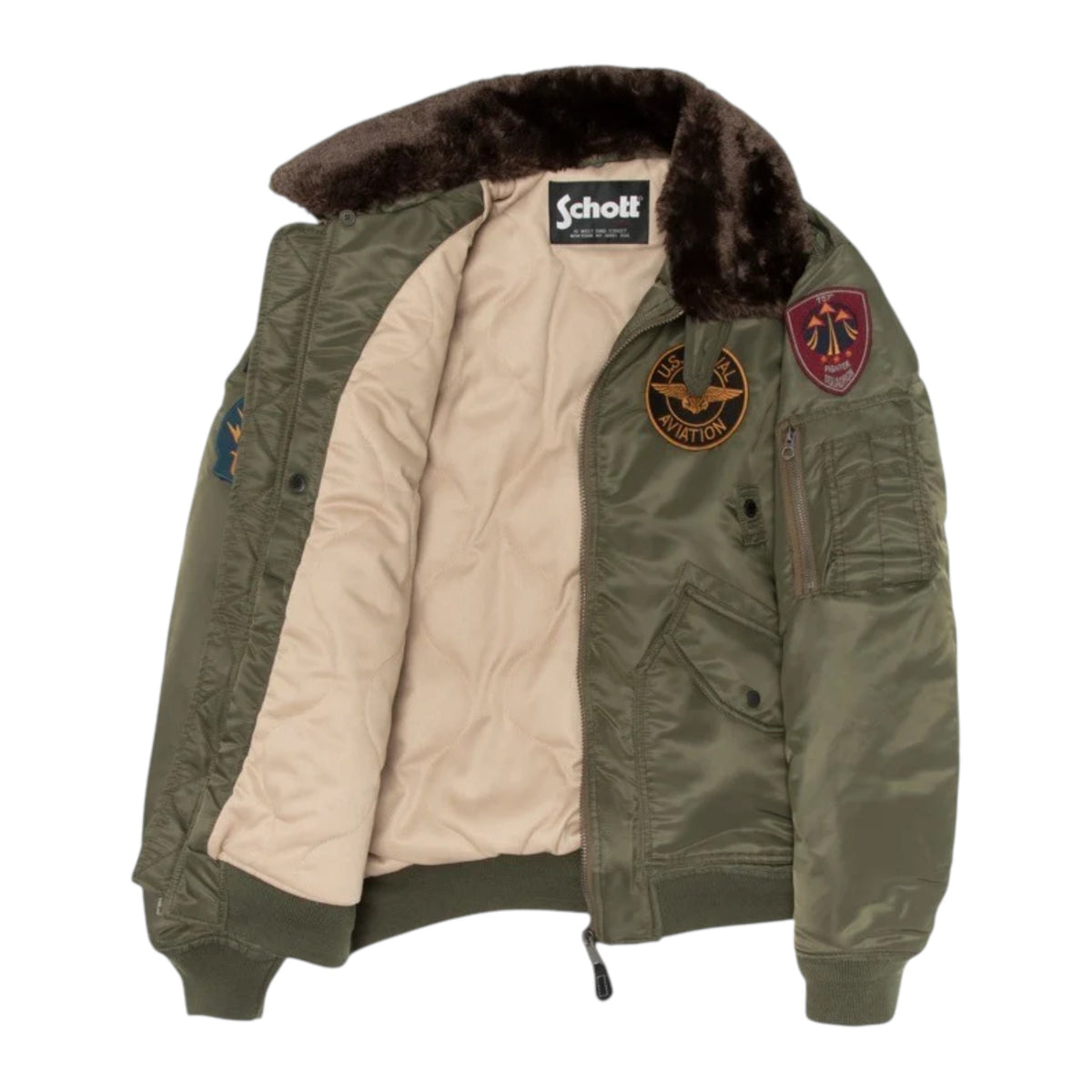 Schott | Airston Bomber con Colletto in Pelliccia – Verde Militare