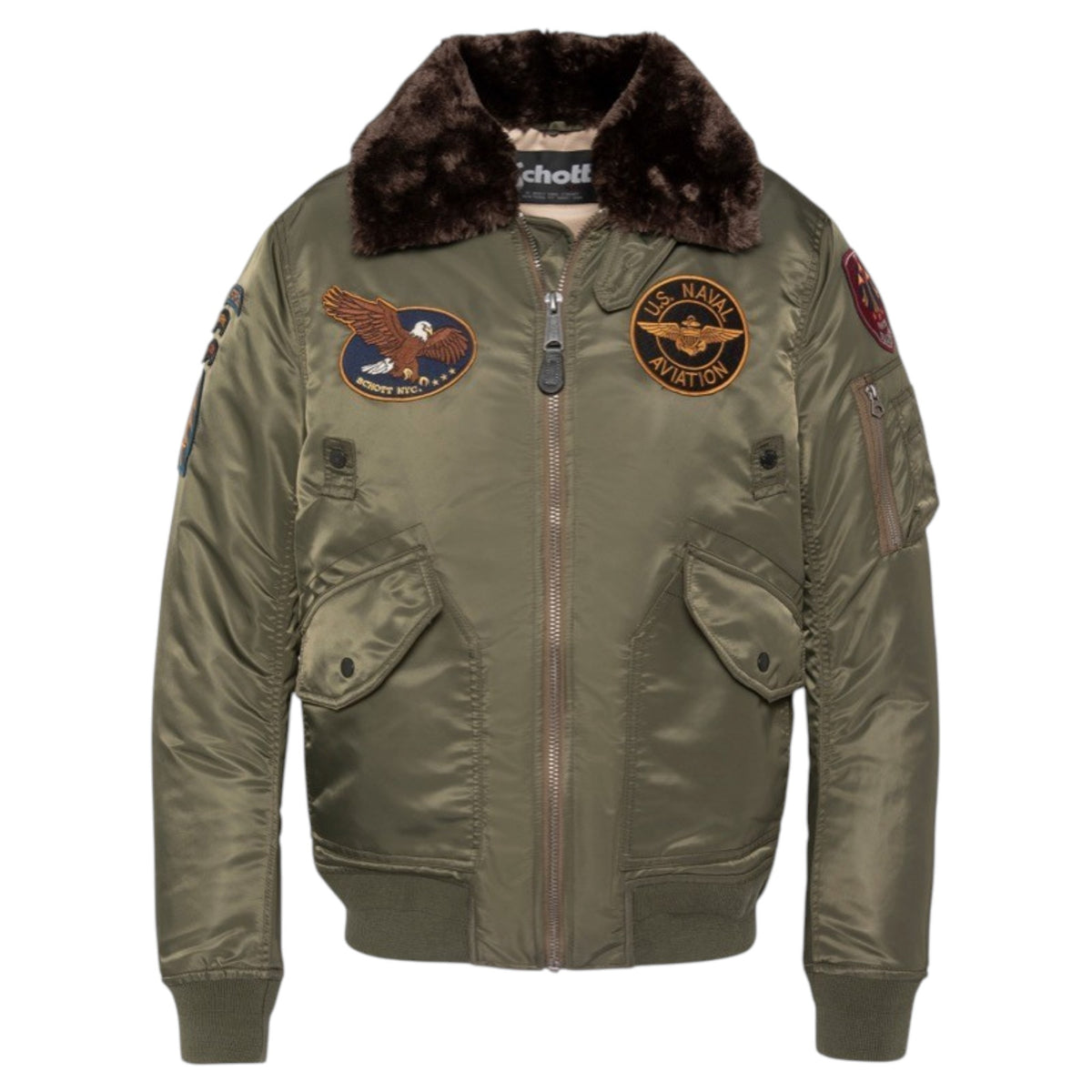 Schott | Airston Bomber con Colletto in Pelliccia – Verde Militare