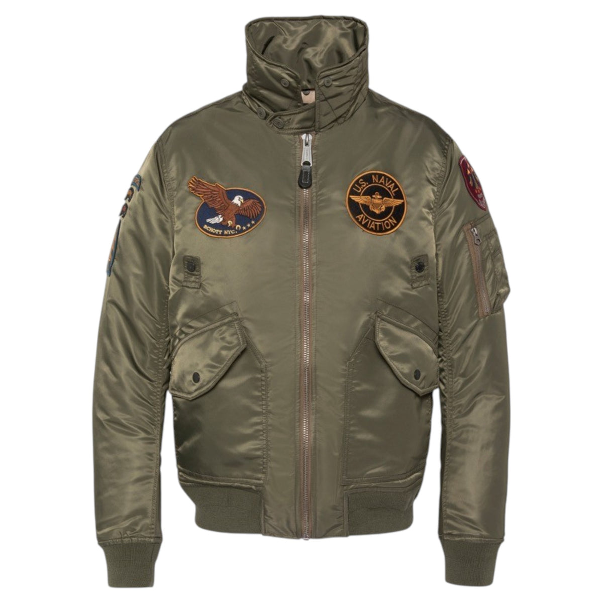 Schott | Airston Bomber con Colletto in Pelliccia – Verde Militare