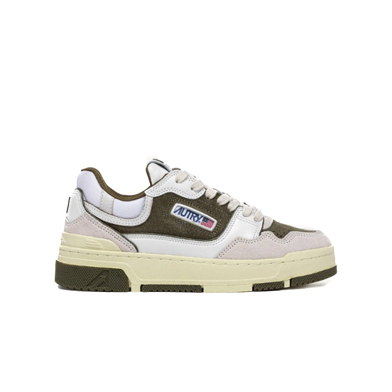 Autry | EE02 CLC Sneaker Low In Pelle e Suede Bianca e Verde Militare