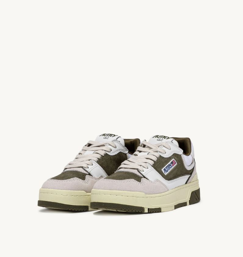 Autry | EE02 CLC Sneaker Low In Pelle e Suede Bianca e Verde Militare