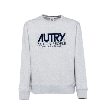 Autry | Felpa Girocollo Melange Con Scritta Grigio e Blu