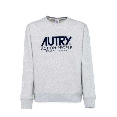 Autry | Felpa Girocollo Melange Con Scritta Grigio e Blu