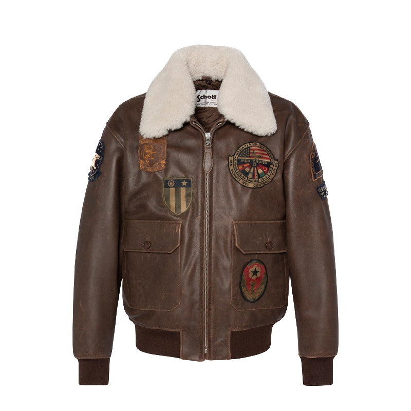 Schott | Giacca Aviatore Colletto in Montone Removibile LCAVIATORBD Marrone