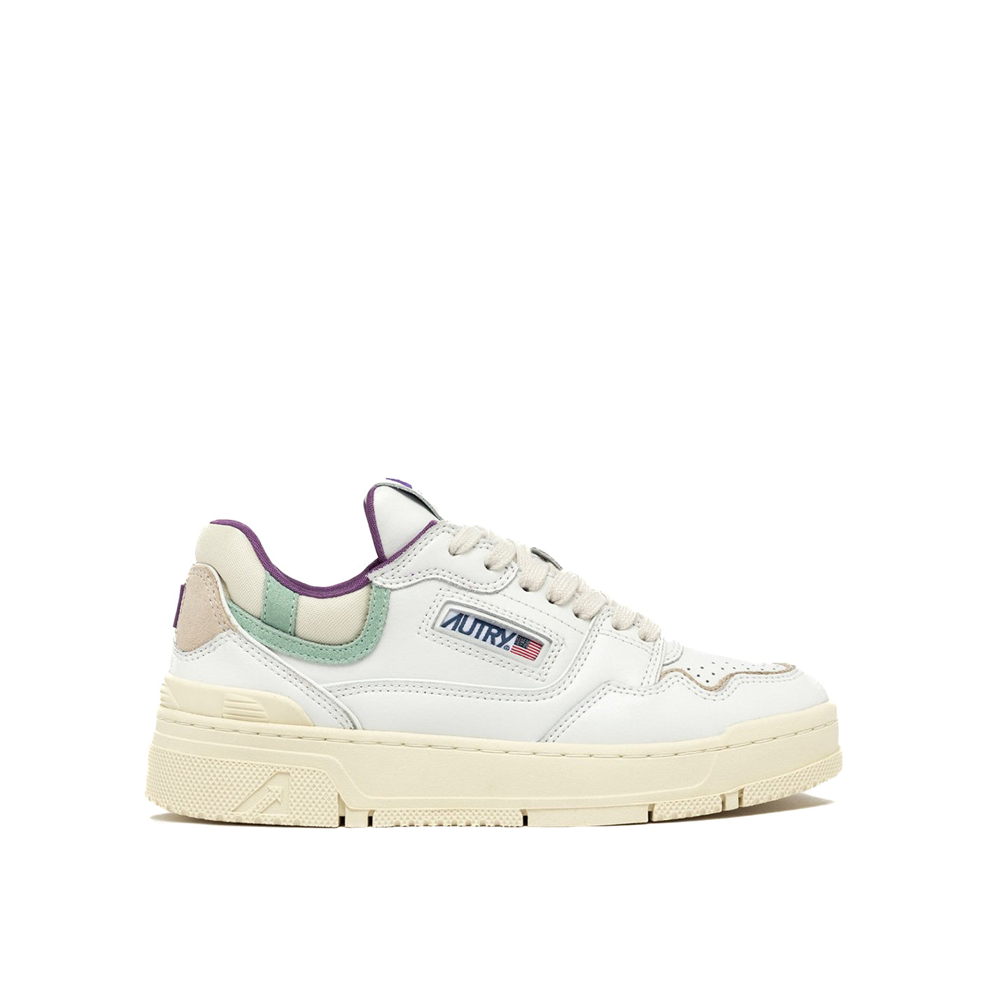 Autry | MY05 Sneaker CLC Low in Pelle Bianca e Dettagli Verde Acqua