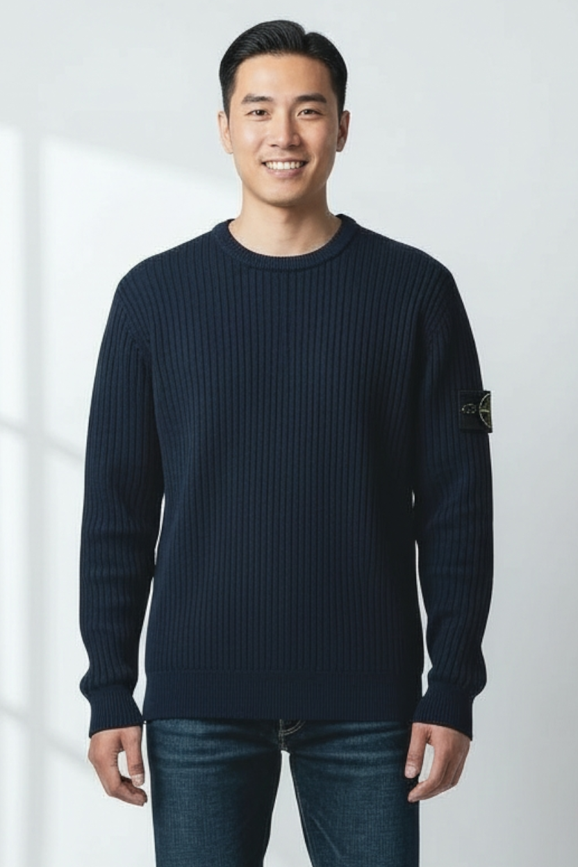 Stone Island | Maglione a Coste in Cotone taglio dritto