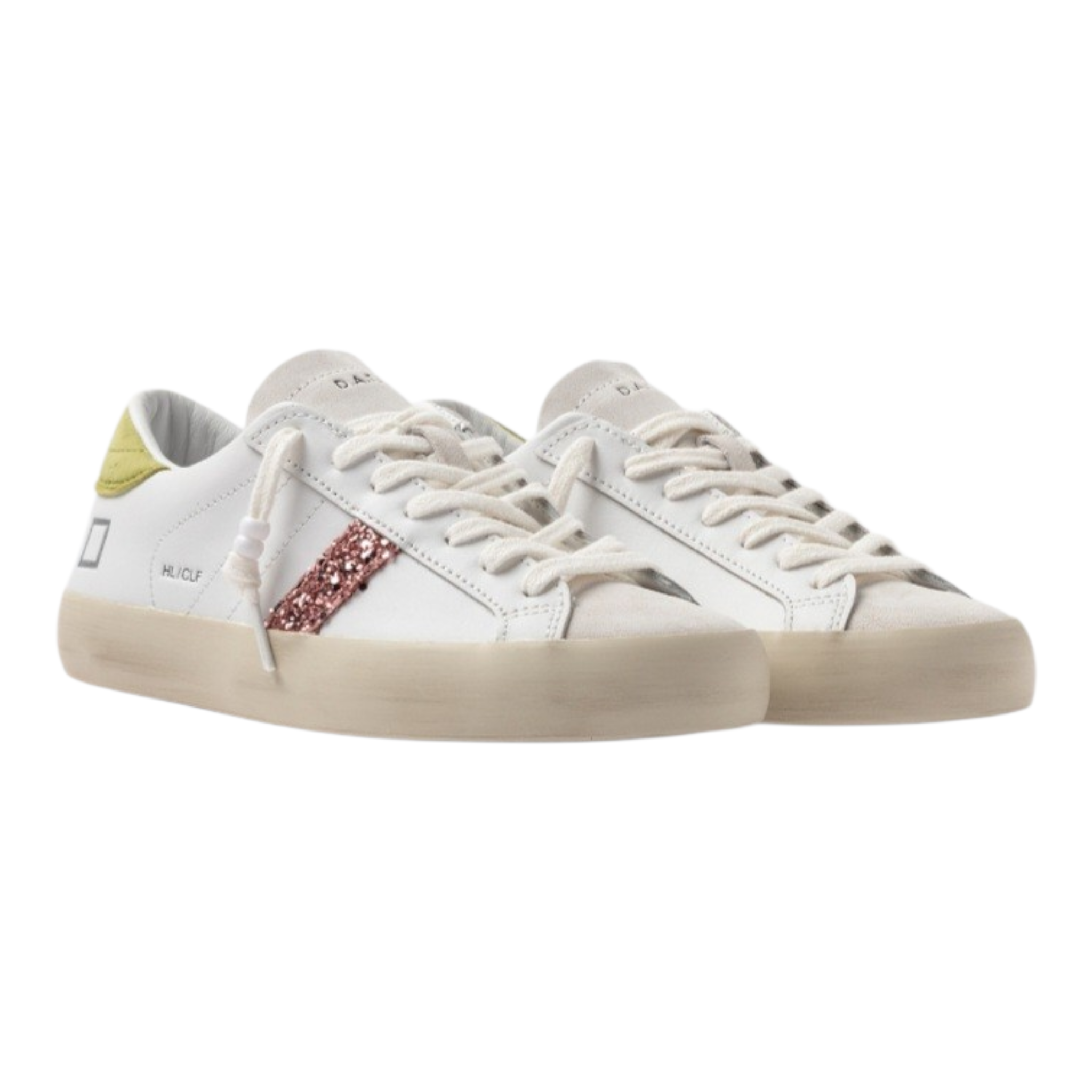 D.A.T.E. Hill Low | Sneaker Pelle e Suede Glitter Rosa e Lime