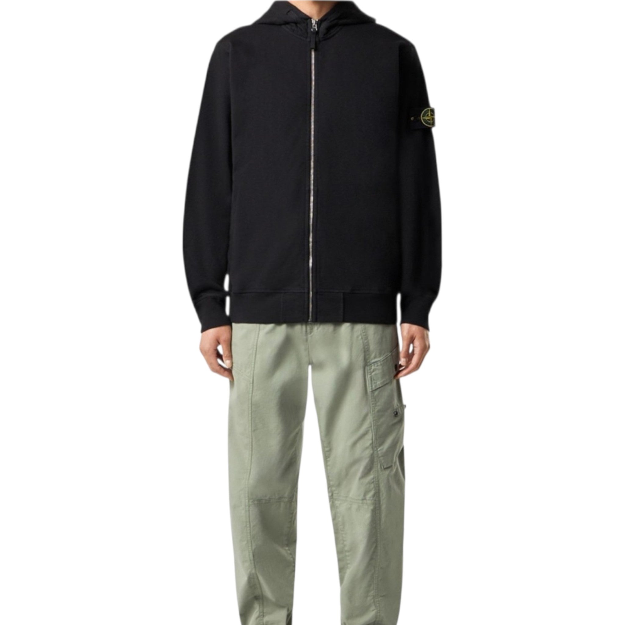 Stone Island | Felpa full Zip Garzata con Cappuccio Effetto Fiammato