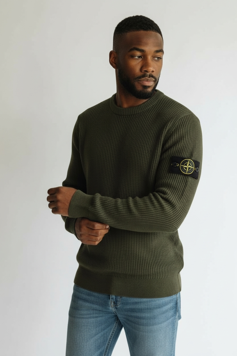 Stone Island | Maglione a coste in lana taglio dritto