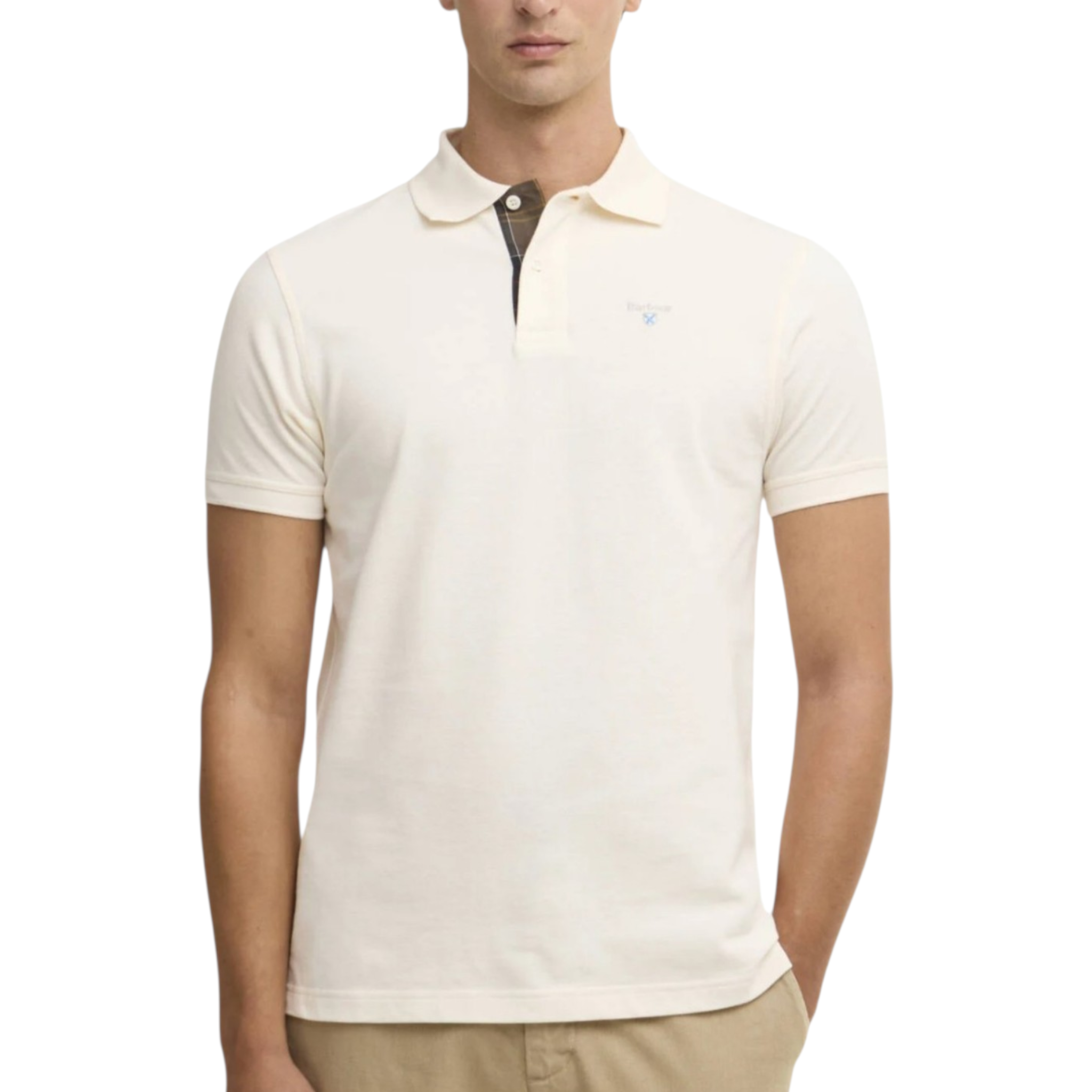 Barbour | Polo in Cotone con Dettaglio in Tartan