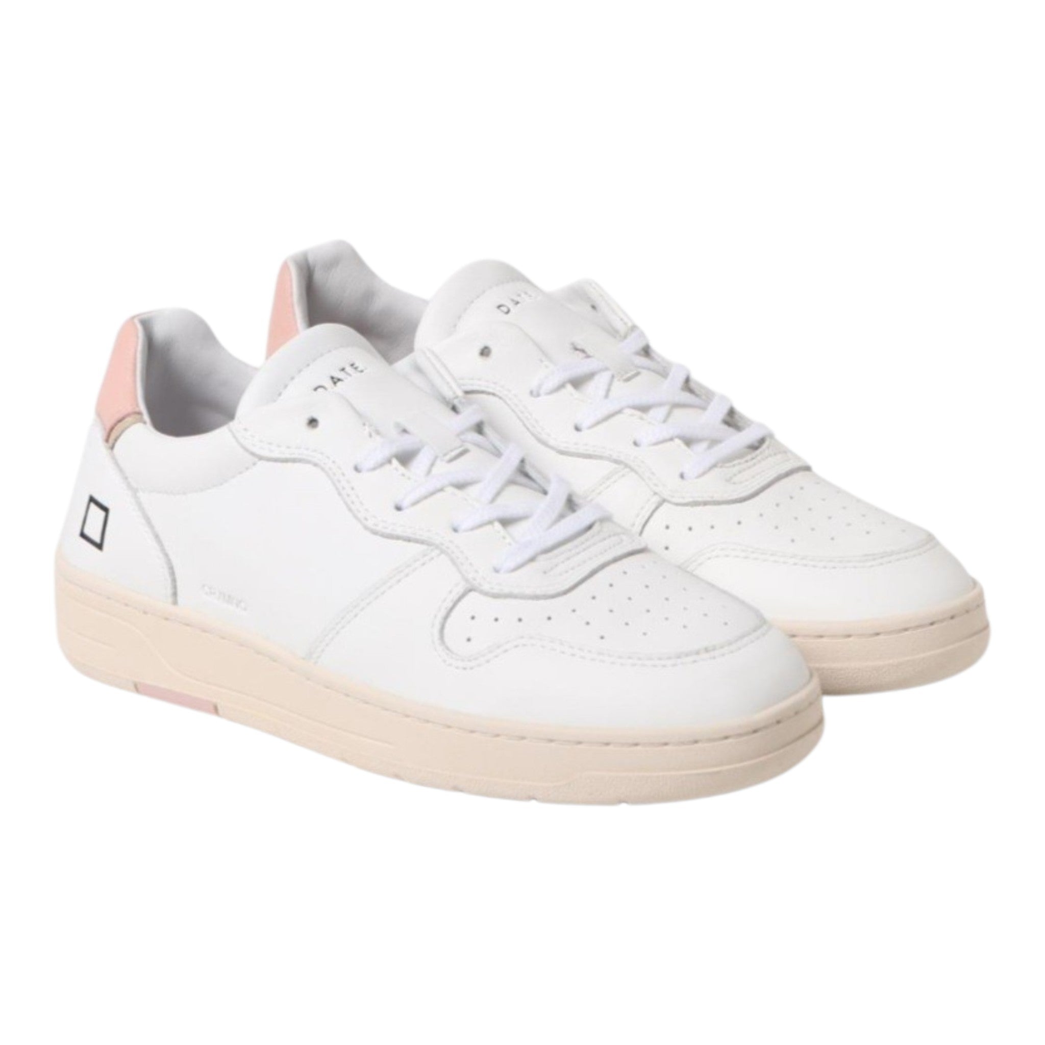 D.A.T.E. Court | Sneaker Pelle Bianca con talloncino rosa