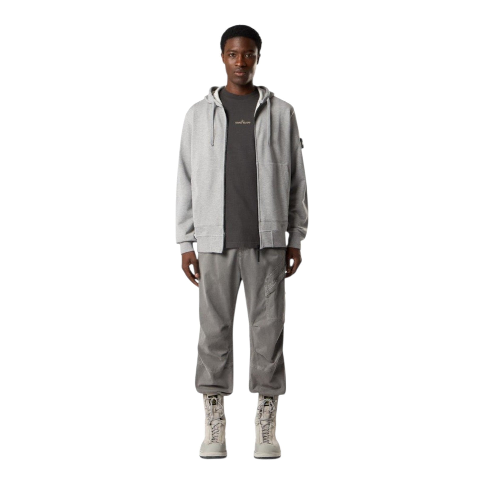Stone Island | Felpa con Cappuccio full Zip Garzata
