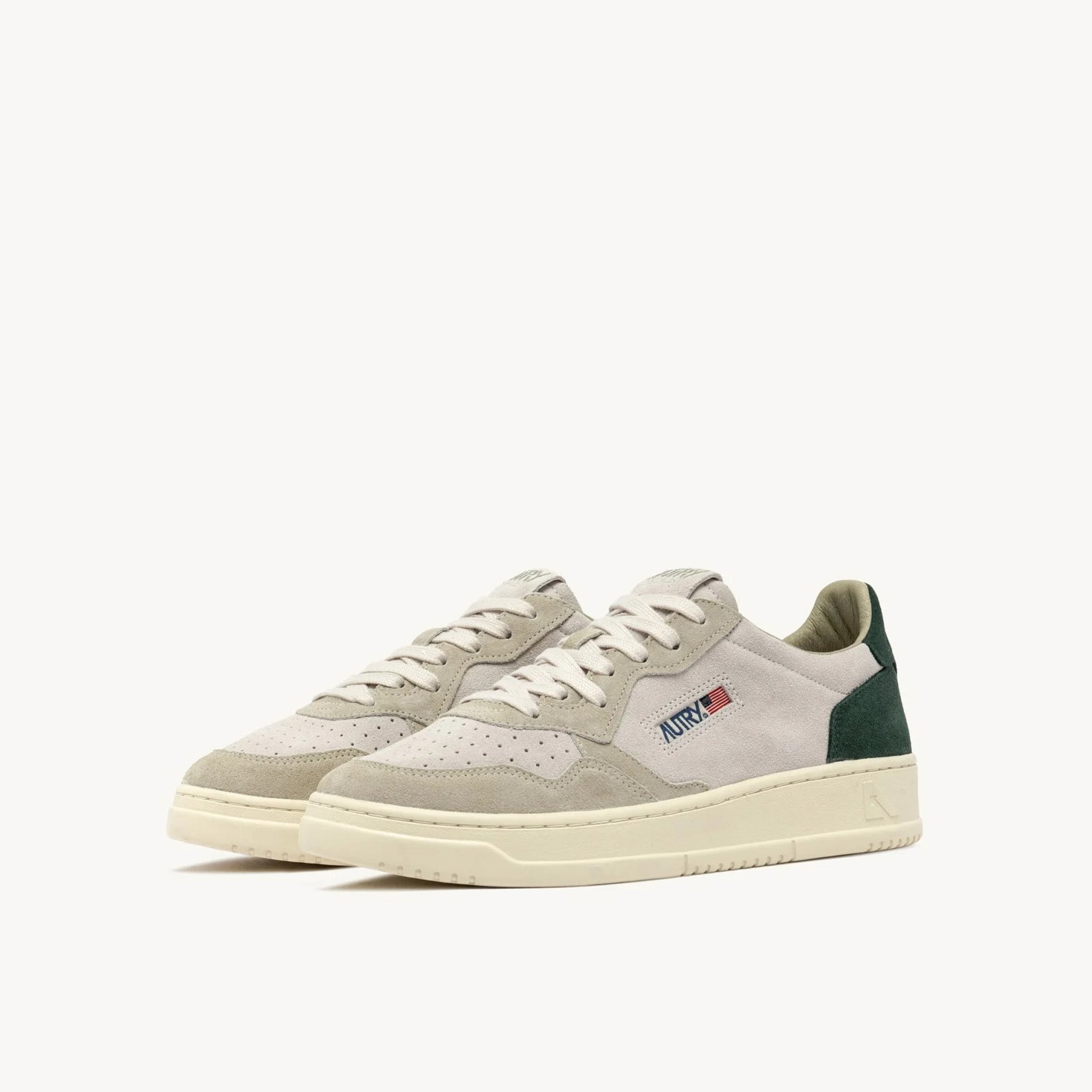 Autry | TS06 Sneakers Medalist low tricolor in suede verde scuro e beige