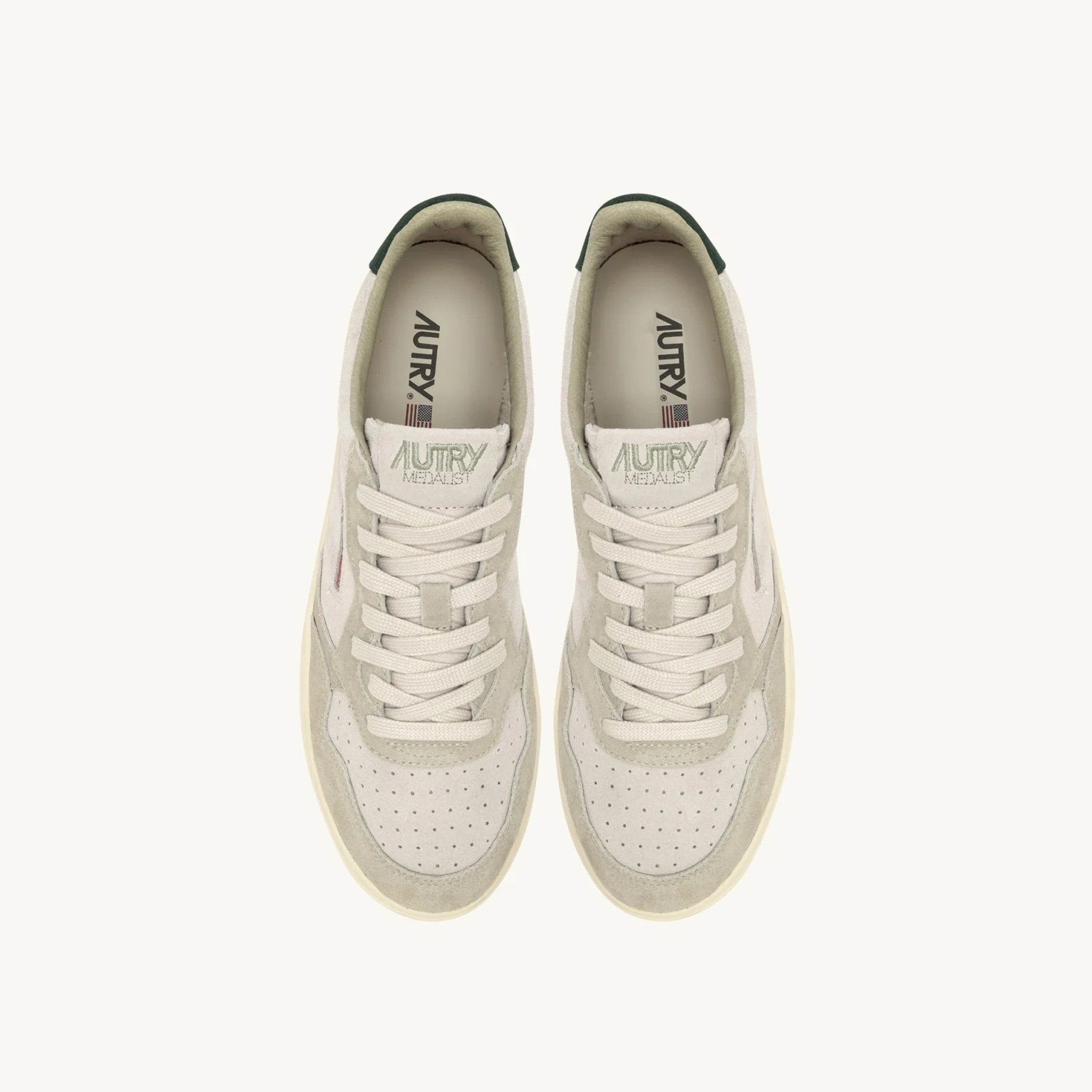 Autry | TS06 Sneakers Medalist low tricolor in suede verde scuro e beige